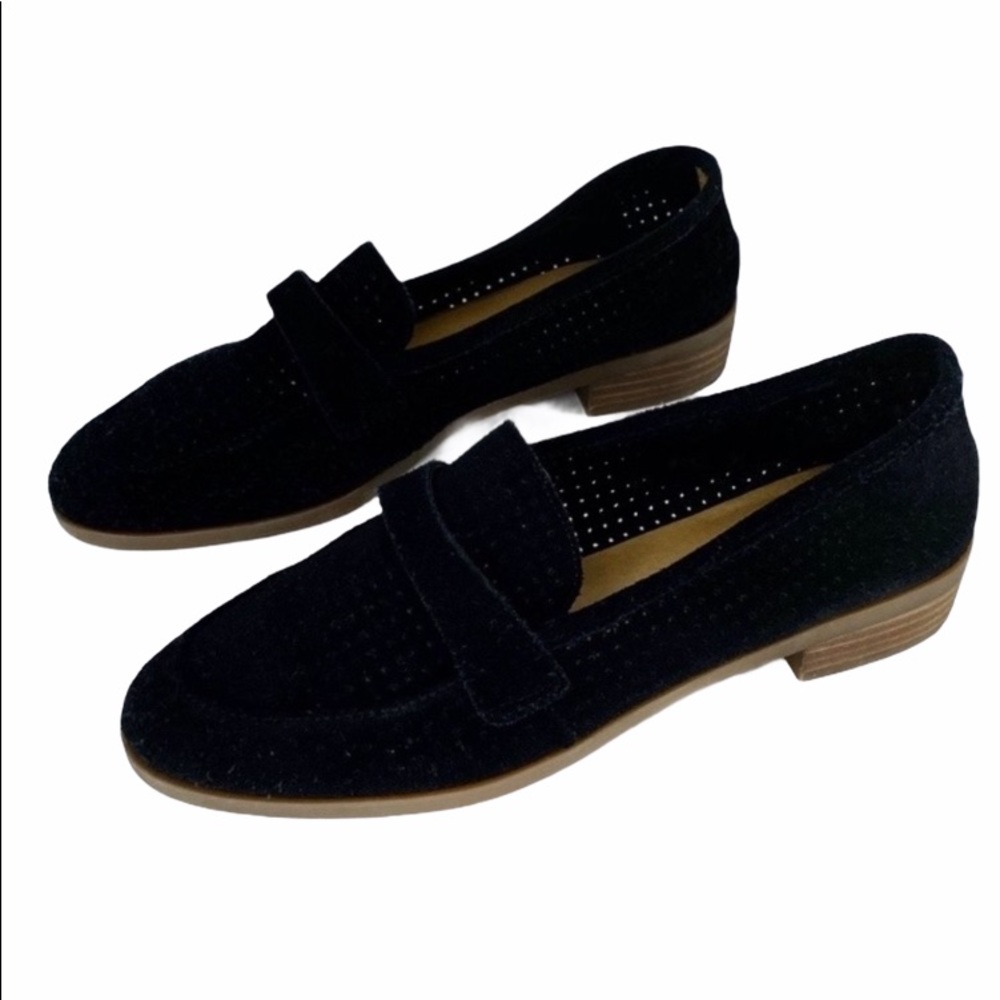Lucky Brand Black Suede Perforated Loafers Size 7